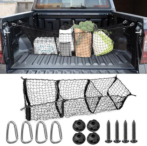 deemars Red de Carga Organizador de Maletero y Cama, Redes de Carga para Automoción, Cama de Camión de Comestibles con 3 Bolsillos, Red Organizadora de Maletero de Malla para el Interior del Coche