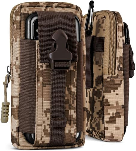 ONEFLOW Survival Case für Huawei Pura 70 Pro Handy Gürteltasche aus Nylon mit Karabiner, Taktische EDC Tasche mit Gürtel Halterung, Etui Handyhülle Outdoor Handytasche, Camo Braun