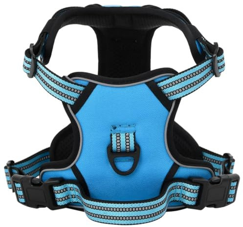 vidaXL Hundegeschirr, Brustgeschirr mit Leine Halsband, Sicherheitsgeschirr Reflektierend Verstellbar, Haustiergeschirr, Blau M Polyester