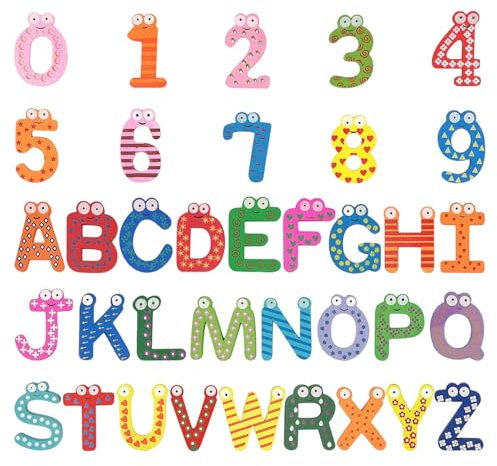36 Stück Bunte Magnetspielzeuge, Buchstaben- Und Zahlenmagnete, Cartoon-Tiermagnete, Kognitive Spielzeuge, Kühlschrankmagnete Aus Holz, Pädagogisches Rechtschreibspielzeug
