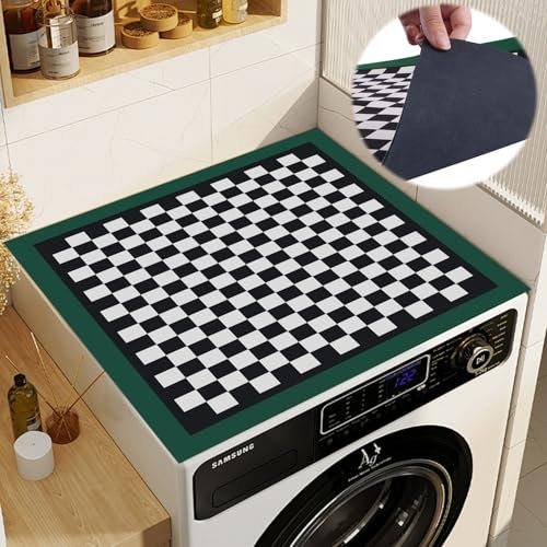 Waschmaschinenauflage Waschmaschinenbezug 60x60 cm Waschmaschinenabdeckung Staubschutz Rutschfest Waschmaschine Bezug Abdeckung Küchen Abwaschbar Zuschneidbare (Dunkelgrünes Schachbrett)