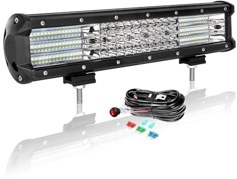 AUXTINGS 38 cm 390W Barre LED Quad Rangée 4x4 Avec Câblage - Spot et Inondation 12V 24V Étanche Pour SUV Voiture Camion Tracteur Quad Véhicule