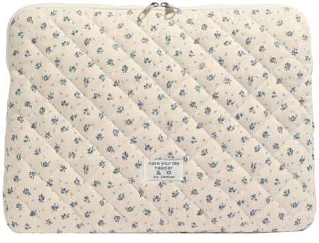 jingyuKJ Puffy Laptop Sleeve Floral Quilted Laptop Bag Aesthetic Laptop Carrying Case Cute Notebook Cover with 11/13/15''