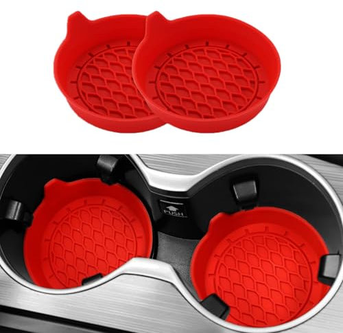 2PCS Car Cup Holder Coasters, Silicone Non-Slip Vehicle Cup Recessed Mats, Sift-Proof Automotive Interior Drink Insert Decor Accessories (Red)