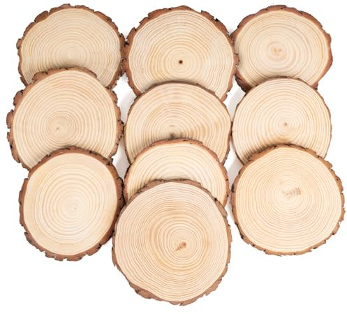 Truevaste Holzscheiben 10er Set 14-15 cm Runde Baumscheiben ohne Loch für DIY Basteln, Hochzeit und Weihnachtsdeko – Natur Holzscheiben, 10mm Dicke