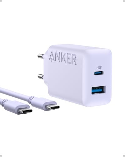 Anker Cargador iPhone Carga Rapida USB C 20W, con 2 Puertos,para iPhone 16/16 Plus/16 Pro/16 Pro MAX/15/iPad y más(Cable USB C de 1,5m Incluido)