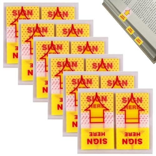 300Pcs Sign Here Index Tabs Stickers 50/Dispenser for Document Notebook Notarization Classify File 1inch Yellow Translucent Small Message Flags Arrow Sticky Page Marker for Office School Home Supplies