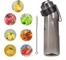 Gradient Sports Water Bottle, 650ml, with 7 Fruit Flavour Rings, Straw Brush, Frosted Design (Light Black)