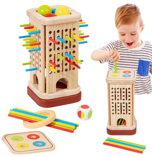 Gioco In Legno Con Tavolette Per Bambini, Gioco Della Torre Familiare Con Bastoncini Colorati E Dado, Giocattolo Educativo Prescolare per Imparare i Colori e Sviluppare Abilità Motorie Fini per Bambin