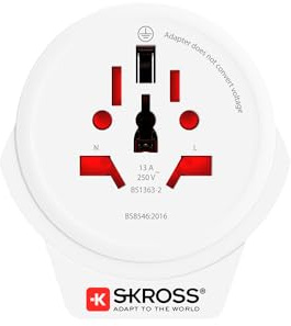 SKROSS World to Europe USB, kompakter Adapterstecker, universeller Reiseadapter, für sicheres und einfaches Laden in über 90 Ländern mit Schuko-Steckdosenstandard