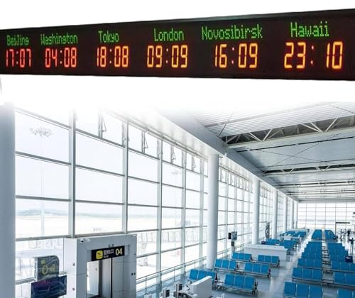 ZenSeFarin Weltuhr mit Mehreren Zeitzonen Weltuhren für die Wand mit Mehreren Zeitzonen, 3/4/5/6 Städte, LED-Digital-Weltzeit-Wanduhr, 5 Helligkeitsstufen, für Hotels/Unternehmen/Flughäfen,6City