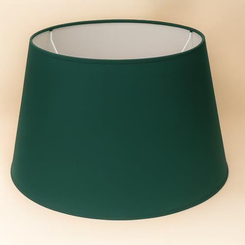 40 cm Pantalla, Cono, Tela de Algodón, respaldo de PVC Blanco, Producto Hecho a Mano, para Lámpara de Mesa, Lámpara de Pie (Verde Oscuro)