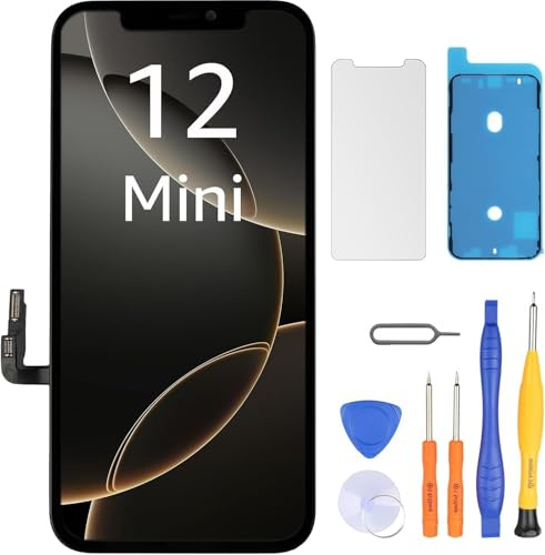 LL TRADER Screen Replacement for iPhone 12 Mini LCD 5.4 with Repair Kit | Touchscreen 3D Touch Digitiser Frame Mount with Waterproof Adhesive Tape, Protector (Programmable True Tone)
