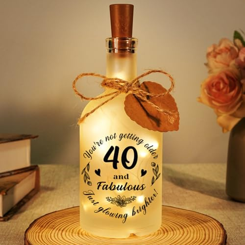 Sayregifty 40th Birthday Gifts for Women Men - LED Bottle Decorative Light | 40 Years Old Gift Light for Her, 40th Birthday Gifts for Friends Sister Wife Mum