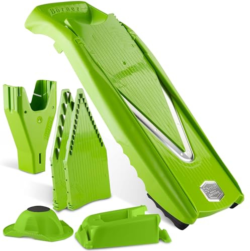 Börner by Reston Lloyd Mandoline Slicer V5 (Professional Set) • V-Slicer with 10 Cutting Styles & Safety Food Holder • Adjustable Kitchen Slicer for Vegetables & Fruits • Color: Lime