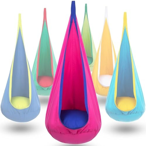 Pod Schaukel mit Aufblasbarem Kissen, Tragbarer Hängehöhle, Hängesessel Hängesitz für den Innen & Außenbereich, Belastbar bis 150bl, 150x70 cm (Rosa)