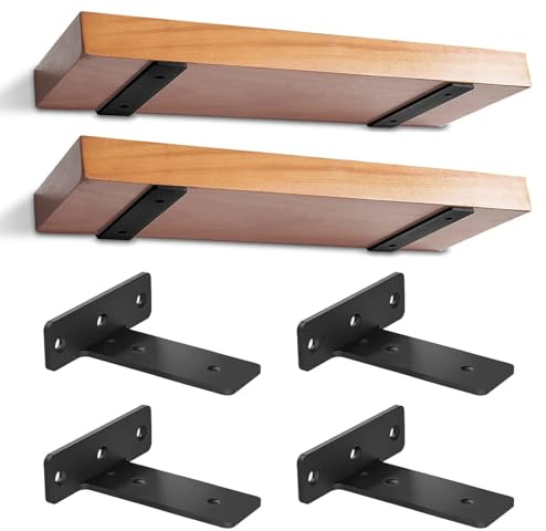 4 Pièces Supports D'Étagère Flottants, Equerre Charge Lourde Avec Vis Et Ancrages Assortis, Equerre Etagere Murale Métal pour Salon | Bureau | Cuisine (Noir, 15 cm)