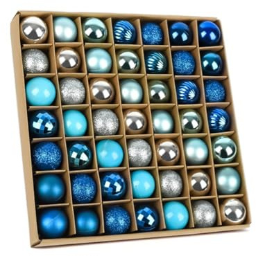 Hanwin Weihnachtskugeln, Kunststoff, Mini, klein, 49 Stück, Blau Silber Weihnachtsschmuck zum Dekorieren von Weihnachtsbäumen, Kaminsimsen, Weihnachtskränzen, Türen (Blau Silber 3cm 49 Stück)