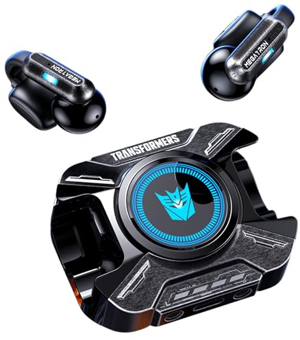 Transformers TF-T93 Ear-Clip True Wireless Bluetooth 6.0 Earbuds with Mic, Zinc Alloy Armor Case, Low Latency Game/Music Modes, Hi-Fi 12mm Drivers, Secure Fit Sports Earphones (Megatron Black)