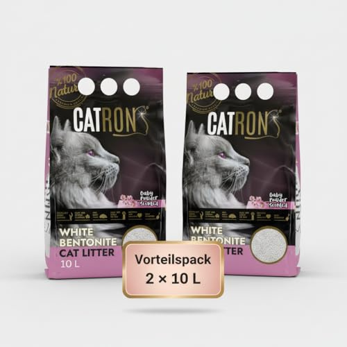 Vorteilspack 2×10 L Catron klumpende Katzenstreu Baby Powder | hochwertige Bentonit-Streu mit Babypuder-Duft, starke Klumpenbildung, hohe Saugkraft & staubarme Formel