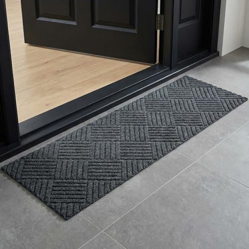Huiguli Fußmatte für Innen und Außen, 40 x 120cm Fussmatte mit Rutschfester Rückseite, Maschinenwaschbar Schmutzfangmatte, Türmatte für Außenbereich, Eingang, Haustür, Patio, Flur, Garten, Grau