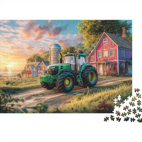 Puzzle 1000 Teile Landschaftliche Traktorszene Farmhouse Sunset Style Familienspaß Innenaktivität Stressabbau Für Familie 52x38cm/1000pcs