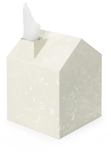 Umbra Casa Kosmetiktücherbox, Hausförmiges Design, Beige Marmoriert | Passt über Standard Taschentuch Boxen, einfache Reinigung mit Tuch, Deko für Badezimmer, Recycelter Ozean Kunststoff