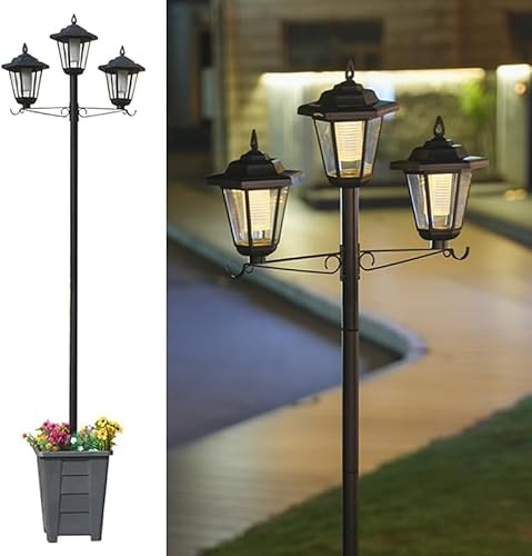 HoldOneLight Waterproof Solar Lamp Post Light, 80 High Lumen Garden Pathway Light, Ideal for Driveways, Lawns, Front/Back Doors 6000K (Triple-Head)