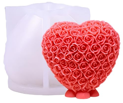 Silikon Kerzenform Rosenherz – Herz aus Rosenblüten, flexible Silikonform für romantische DIY‑Kerzen, wiederverwendbar, spülmaschinenfest, ideal für Valentinstag, Hochzeit & Geschenkideen