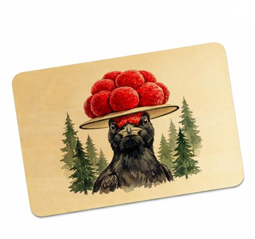 speecheese Schwarzspecht mit Bollenhut Postkarte aus Holz Schwarzwald Motiv Lustige Naturholz Postkarte für Schwarzwaldliebhaber