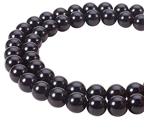 PandaHall Elite – aproximadamente 49 piezas / hilo de 8 mm perla de obsidiana natural perlas redondas de grado a cuerdas de perlas para pulsera collar DIY joyas, color negro, agujero: 1 mm
