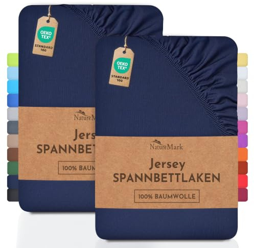 NatureMark 2er Pack Kinder Jersey Spannbettlaken, Spannbetttuch 100% Baumwolle in vielen Größen und Farben MARKENQUALITÄT ÖKOTEX Standard 100 | 70x140 cm - Navy blau