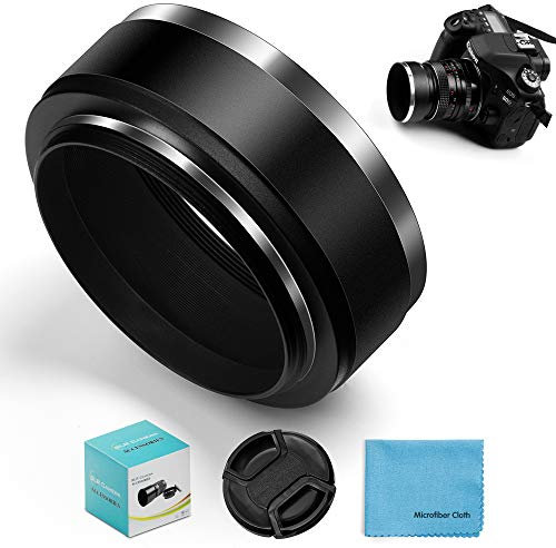 Fotover 49mm Einzigartig Schraube Berg Metall Standard Gegenlichtblende Sonnenblende Streulichtblende mit Center Pinch Objektivdeckel für Canon Nikon Sony Pentax Olympus Fuji Sumsung Leica Kamera