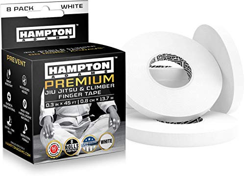 Hampton Adams (8er Pack Weißes Fingerband - Sportband | 0,3 x 45 Fuß - für Klettern, BJJ Jiu Jitsu, Grappling, MMA, Crossfit und Martial Arts