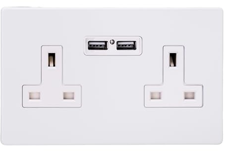 Varilight Double Unswitched Plug Socket With USB Charging - Screwless Primed With White Insert, XDY5U2WS.PD
