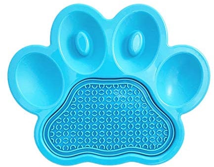 PetDreamHouse Paw 2-in-1 Dog Slow Feeder Bowl and Removable Lick Mats for Dogs, Puppies or Cats Plate Food Treats Controls Fast Eating Anti Bloating-Blue
