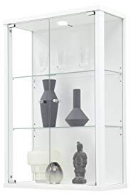 BR-Wohndesign Hängevitrine 82x56x25,2 cm in Weiss mit 2 Glasböden mit LED, perfekt für Sammler