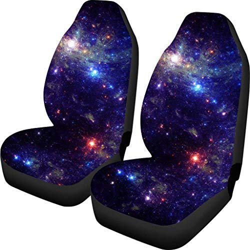 TOADDMOS Atmungsaktive Autositzbezüge, universeller Vordersitzschutz, passend für Autos, SUVs, Limousinen oder Transporter, Blau, Galaxie, Himmelnebel, Space Ultra Sof, 2 Stück