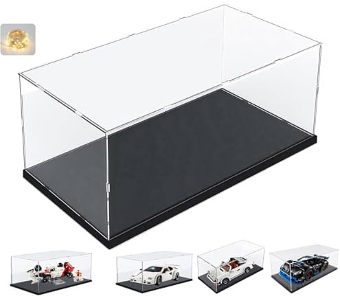 Thickened Clear Acrylic Display Case for Lego 10295 10337 10330 10353 76450 42176 43268 42170 42160 10300 Collectibles 1/18 Rc Car, Transparent Box Dustproof with Light, Black Inside 15.7x7.9x7.9in