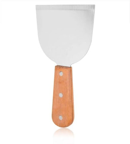 Agatige Grill Scraper with Wood Handle, Stainless Steel Slant Edge Grill Scrape Grill Griddle Scraper Tool Griddle Accessories for Barbecues, Parties, Families(7.5 X 4.1 Inch)