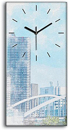 Coloray Uhr auf Leinwand - Schwarze Hände - Wohnzimmer Dekoration Segeltuch Ohne Tickendes Geräusc Kunst Wand Uhr - Landschaft Tokyo Asien Stadtzeichnung