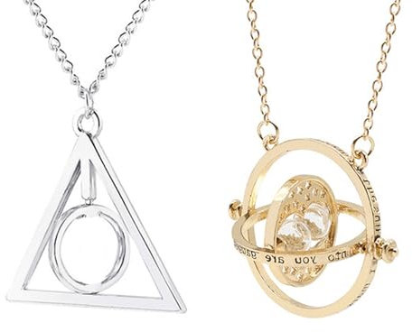 YouU Zeitumkehrer Rotierende Sanduhr Halskette Heiligtümer des Todes Halskette Harry Aufkleber Schmuck Set