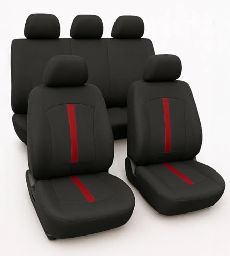 Susy Shop Universal Polyester Sitzbezüge passend für alle Autos mit Standardsitzen - mit 2 Reißverschlüssen an der Rücksitzlehne - Modell C (rot)