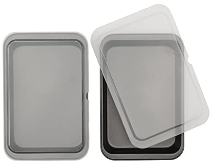 GoodCook Set of 2 Nonstick Steel 13 x 9 Cake Baking Pans with Covers, Gray