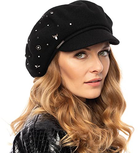Vivisence Invernale Cappello Femminile Fatto A Mano con Fodera Interna in Pile Realizzato in Lana Anti-Statico Perfettamente Adattabile alla Testa Ideale per l'inverno, Nero,Taglia Unica