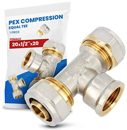 Raccordo Tee PEX-AL-PEX Stringere Ottone per Tubo Multistrato Compressione Filettato Sistema di Riscaldamento Idraulico (20 x 1/2'' x 20 FF)