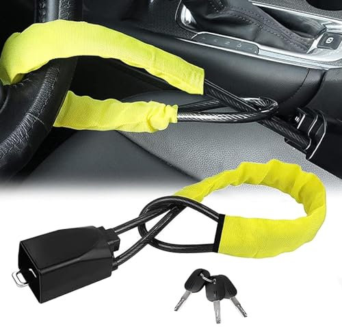 Antirrobo Coche Volante, Bloqueo Volante Coche Antirrobo para Volante Antirrobo Volante Coche e 2 Llaves Para Camiones Camionetas SUV, Amarillo