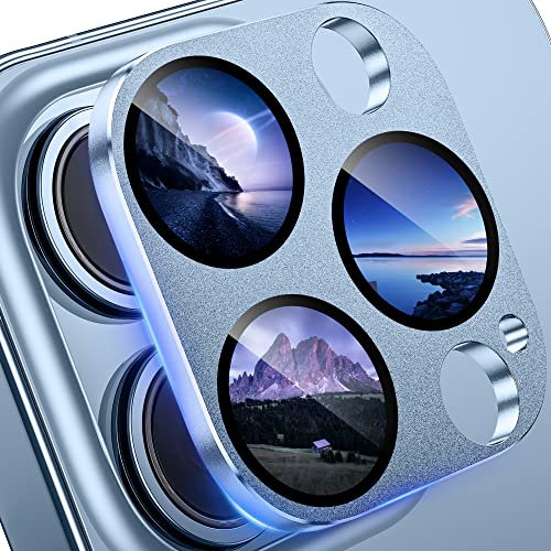 WSKEN für iPhone 13 Pro/iPhone 13 Pro Max Kameraschutz, Matte Einteiliger Aluminiumlegierung Glas Kamera schutz Kratzfestes Cover Zubehör,Sierrablau