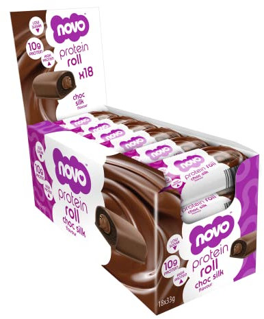 Novo Nutrition Protein Rolls | High Protein Roll Bar, Healthy Snack, Protein Bar Alternative | Suitable for Vegetarians | Pack of 18 x 33g (Choc Silk)