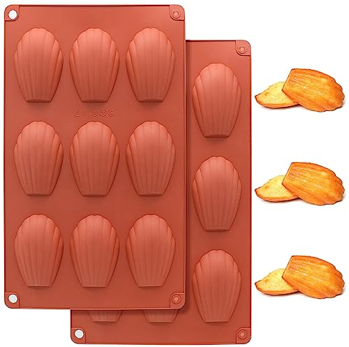 JJYHEHOT 2 PCS Silicone Madeleine Pan, 9 Cavity Madeline Baking Pan, Shell Shaped Cookies Cake Pan